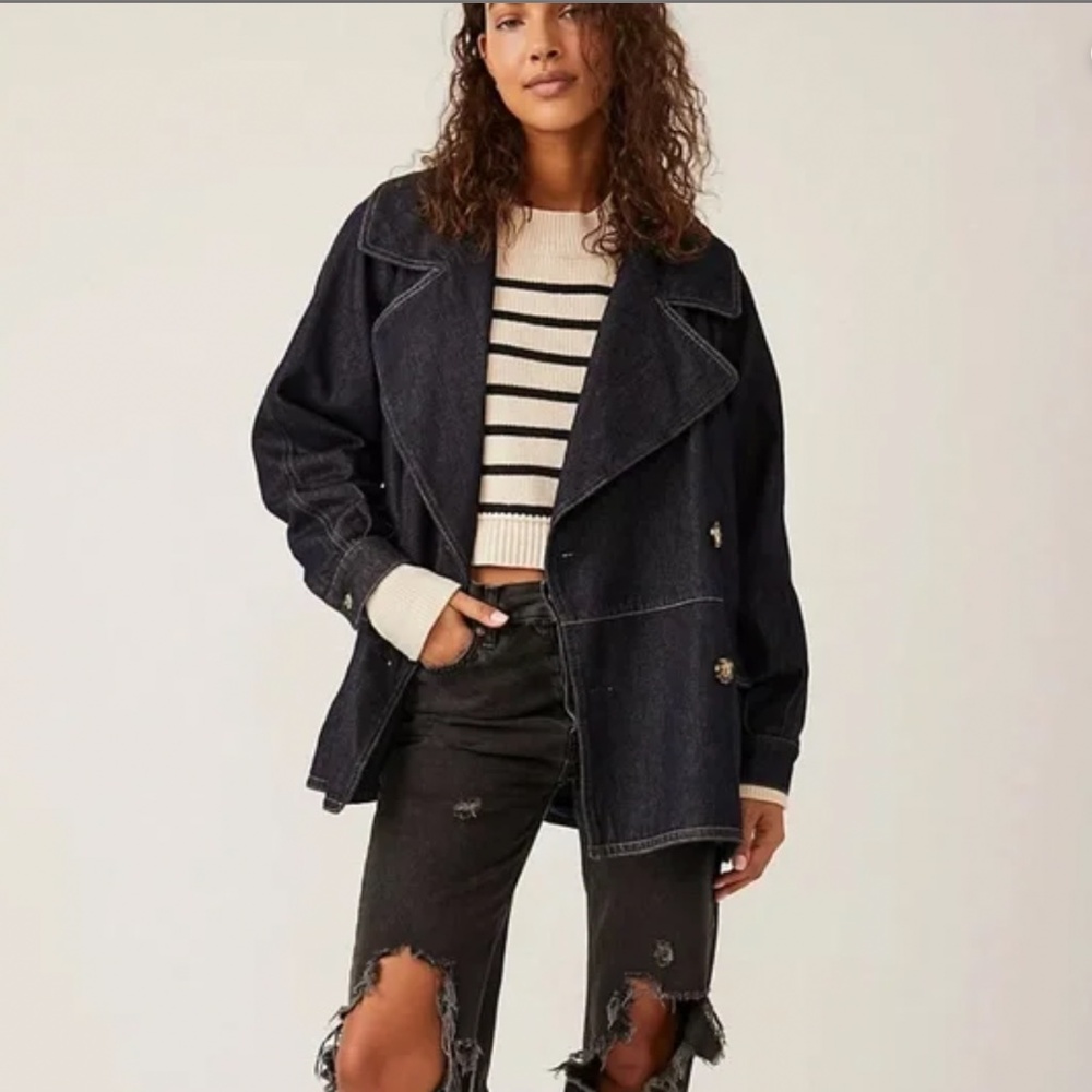 Free People Denim Pea Coat